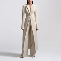 High-end Women Pants Sets Office Lady Formal Slim Fit 2 Piece Fashion Peak Lapel One Button Long Coat Solid Color Custom Suits 1