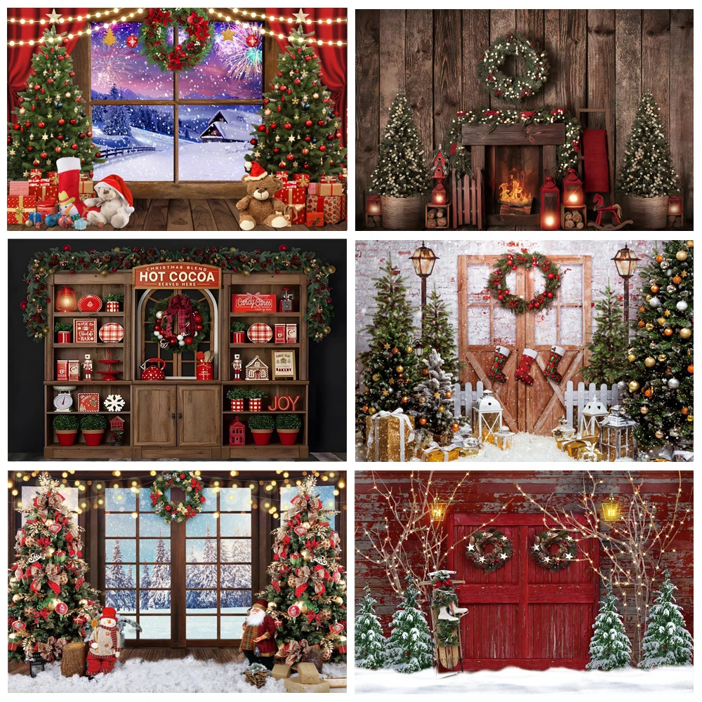 Merry Christmas Wooden Board Backdrops Pine Window Sill Santa ...