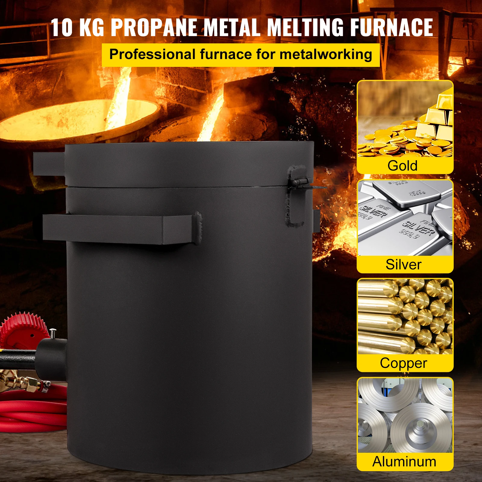 VEVOR Propane Melting Furnace 2/4/5/6/10 KG Metal Foundry Furnace Kit w/ Graphite Crucible & Tongs Casting Smelting - Image 2