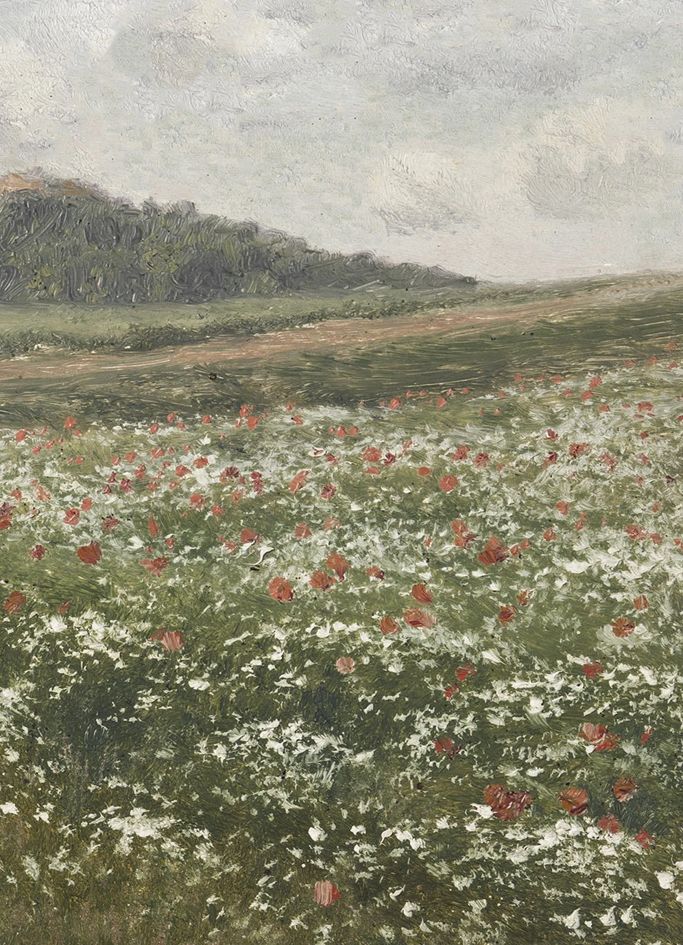 Wildflower Field Canvas Painting - Neutral Landscape Art for Farmhouse Living Room Decor