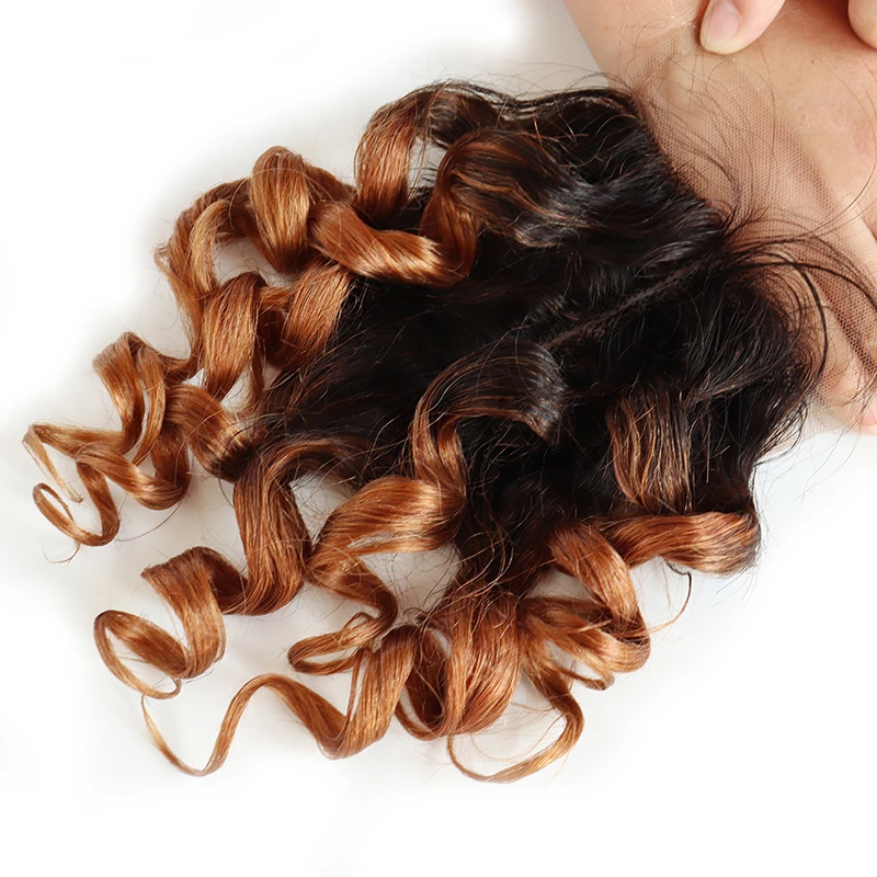 Brazilian Hair Weaving Bundles 4x1 T Part Closure 6 Extensions with Closure Bouncy Curly Human Hair Bundles