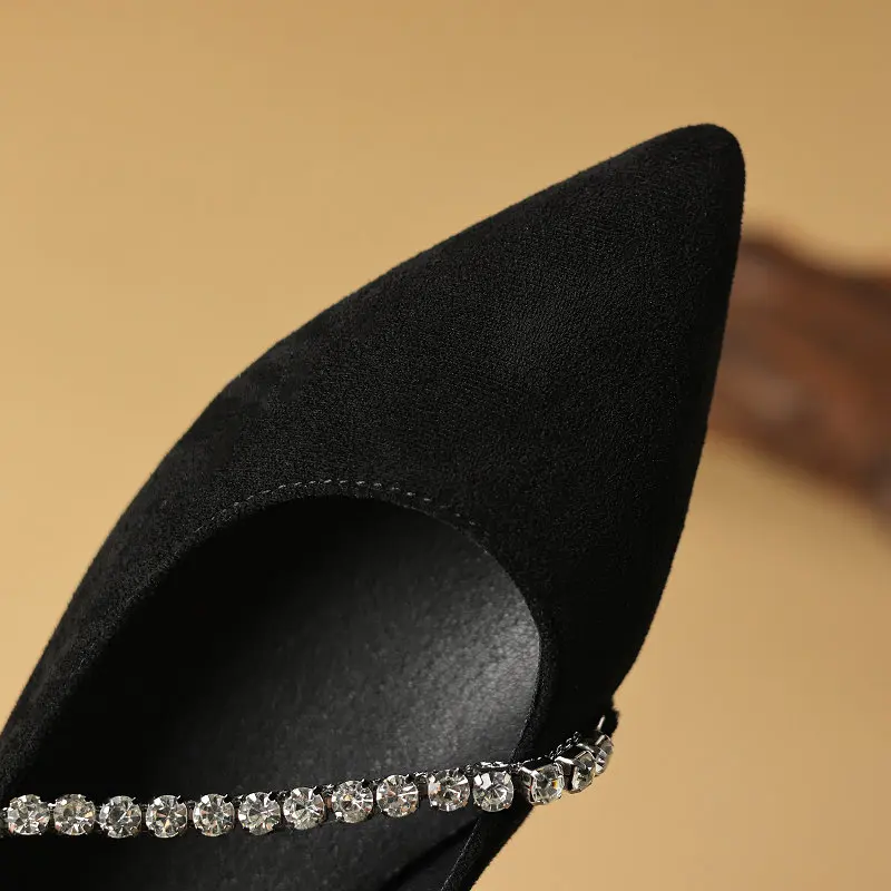 Women's Crycle Chain Pumps Pointed Toe Comfy Square Heels Shoes Flock Casual Footwear