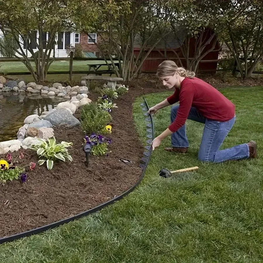 Garden Edging Kit Durable Plastic Landscape Barrier with Spikes for Grass and Stone Separation 2 Inch Tall Paving Edge 16.4Ft