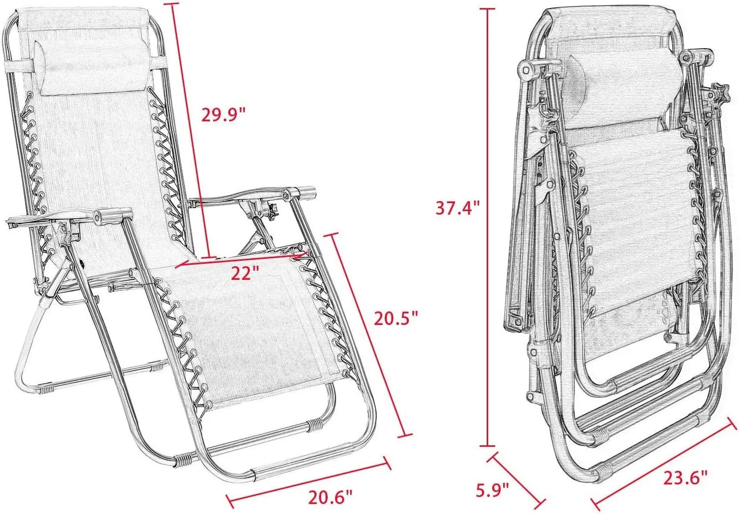 Zero Gravity Chair Patio Folding Lawn Outdoor Lounge Gravity Camp Reclining Lounge Chair with Cup Holder Pillows  Set of 2(Blue)