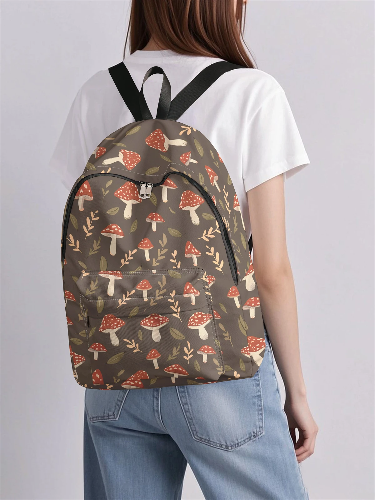 Mushroom and Leaf Pattern Backpack, New 2025, Casual Travel Backpack, Lightweight and Simple Casual Travel Backpack