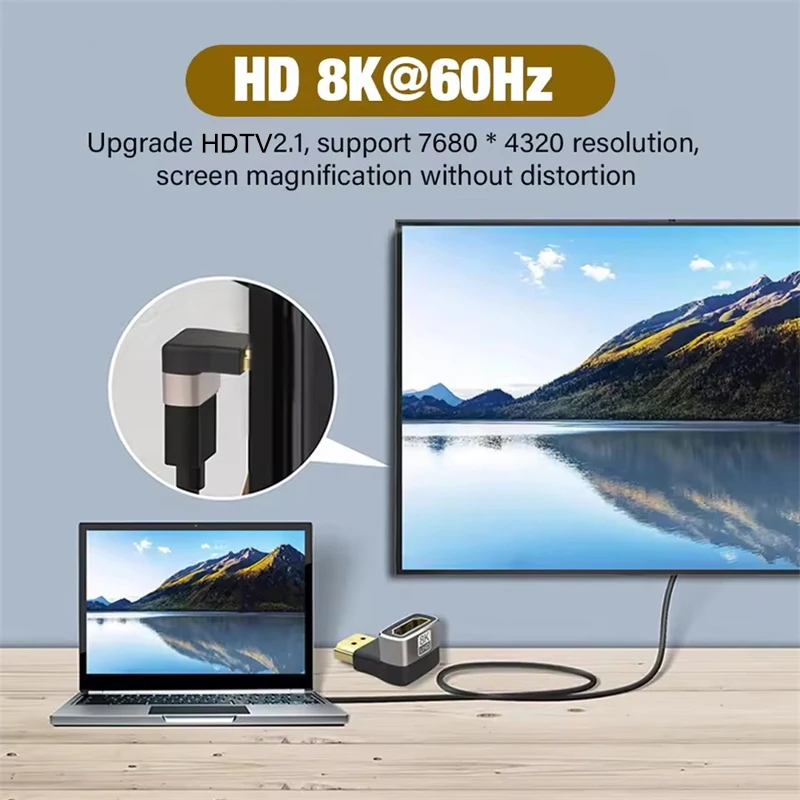 8K HDMI-Compatible 2.1 Cable Adapter 90 Degree Right Angle Elbow Connector Male to Female HDTV Extender For TV PS5 Xbox PC Laptop