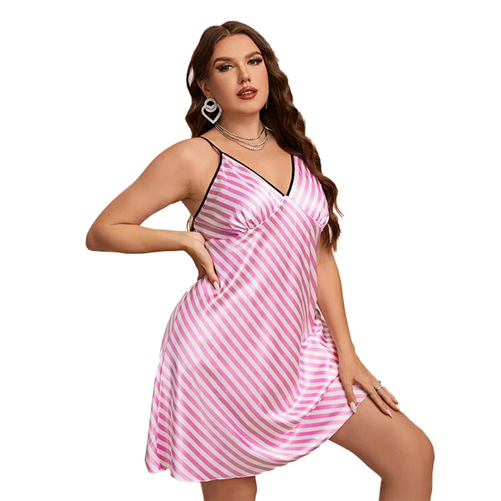 5xl Plus Size Cute Girly Nighty Clothes Fashion Style Homewear Pajamas Slip Nightdress Satin Pajamas Clothes Silk Dress Women