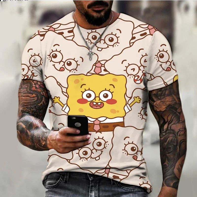 2024 Fashion T-shirt SpongeBob Tshirt Kids Cartoon Anime Print Boys Girls Short Sleeve Summer Fashion Casual Men T-shirt 3