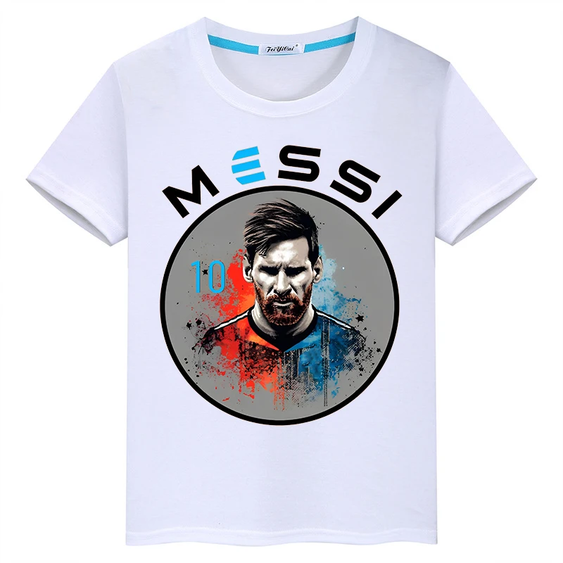 

Messi printed children's clothing children's white T-shirt summer boys and girls short-sleeved casual tops football peripherals