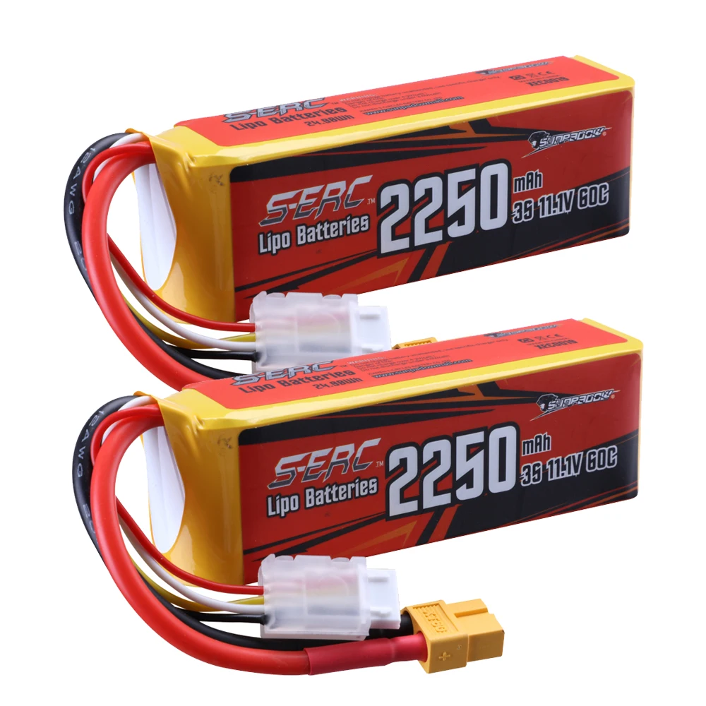Sunpadow 2S 3S 4S 6S Lipo Battery 900 1500 2250mAh with Deans T XT60 XT30 JST for RC Vehicles Car Truck Tank Truggy Racing Hobby — Color: 2250-3S 60C 2pcs