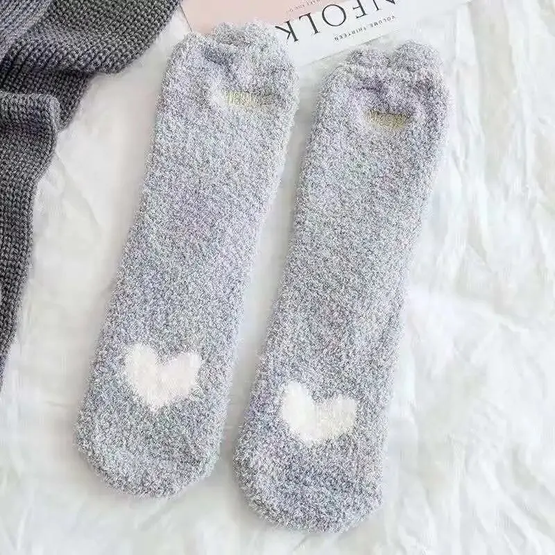 5 Paar warme und flauschige Cartoon-Tiersocken, warme Korallen-Fleece-Socken in Rundlänge für den Winter, Damenstrümpfe und Strumpfwaren – Detail 9