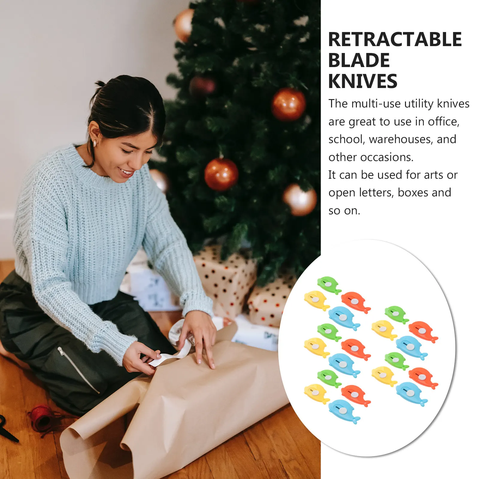 20Pcs 개폐식 미니 유틸리티 나이프 포장용 고래 모양 안전 아트 커터 편지 봉투 상자 공예 사무실용
