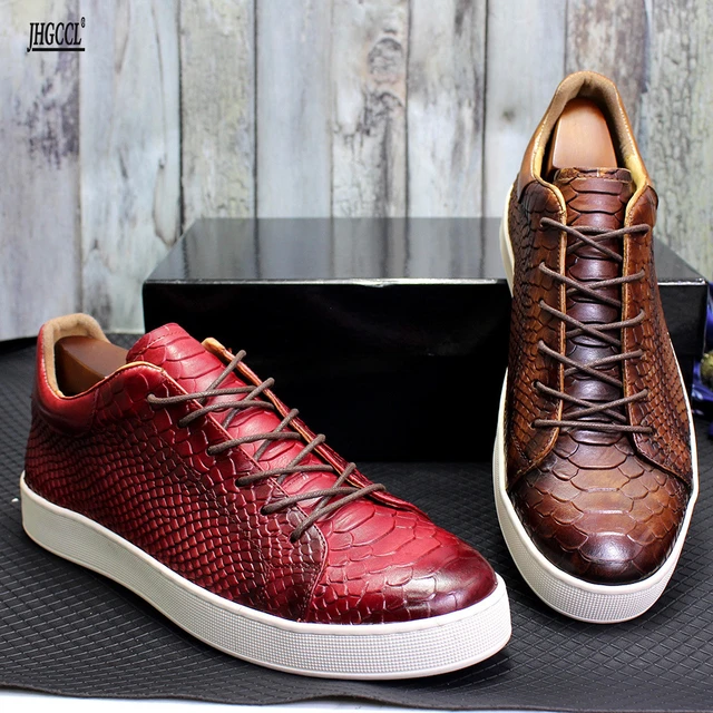 Men's lace-up alligator embossed flat casual leather shoes men's leather  comfortable men's sneakers oversized size 50 A21 - AliExpress