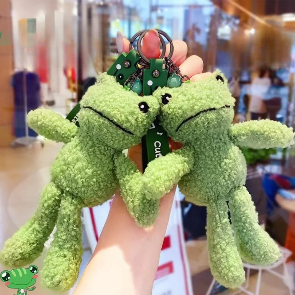 

19cm Green Plush Frog Keychain Cartoon Ugly Smile Face Doll Women Kids Pendant Kawaii Coin Purse Soft Keyring Animal Toy Gift