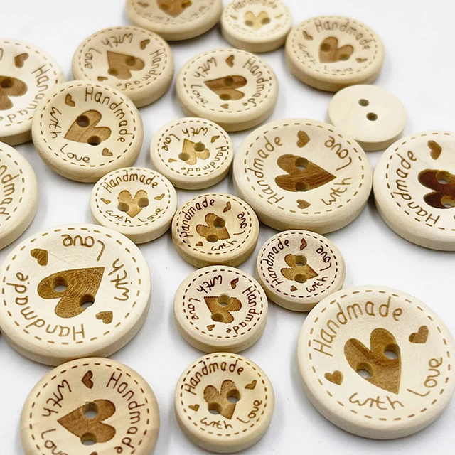 Wood Sewing Buttons Scrapbooking Handmade  Wooden Buttons Handmade Love  20mm - Buttons - Aliexpress