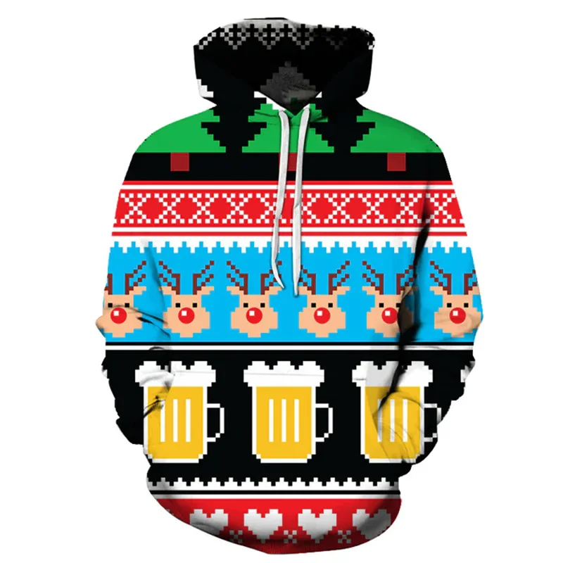 

Ho Ho Ho Xmas Sweater Santa Reindeer Graphic Hoodies For Men Clothing Beer Christmas New In Sweaters & Hoodies Hooded Pullovers