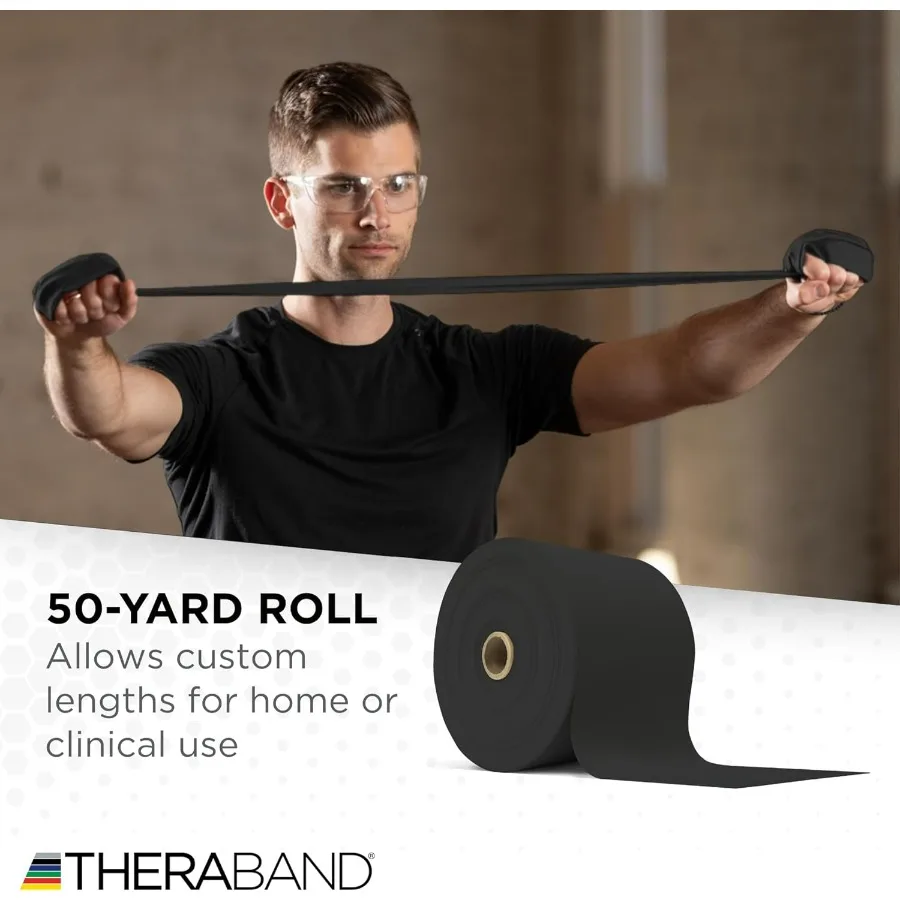 Resistance Band, Black, Special Heavy, 50-Yard Roll, Latex Elastic Band for Exercise