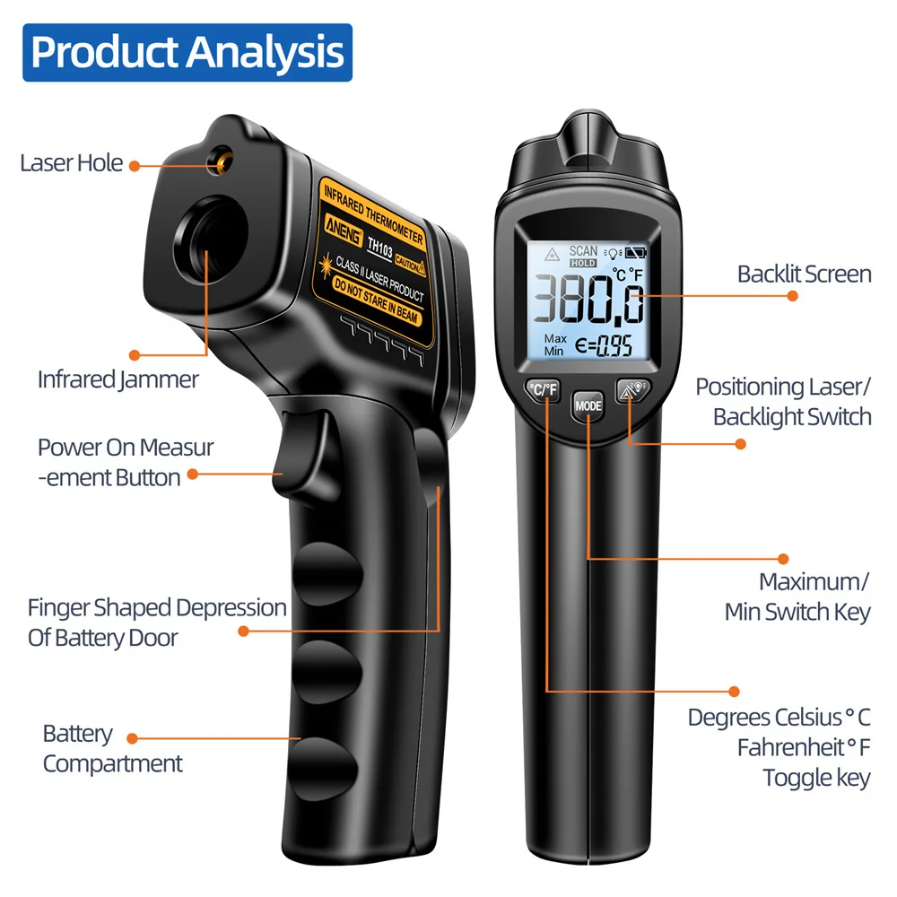 TH103 Digital Infrared Thermal imager Handheld Non Contact IR Laser Thermometer For Cooking Meat Pool Pizza Oven BBQ Food