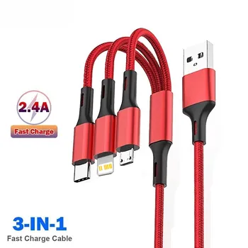 Cabo de carregamento rápido 3 em 1 para iphone xiaomi micro usb tipo c cabo carregador multi porta múltipla linha de fio de carregamento usb 1.2m 1
