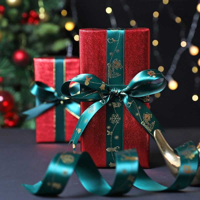 Christmas ribbon ribbon decoration ribbon supplies wrapping ribbon polyester ribbon 5yards 1inch 25mm Christmas ribbon printed Christmas polyester ribbon for handmade design decoration DIY gift packing