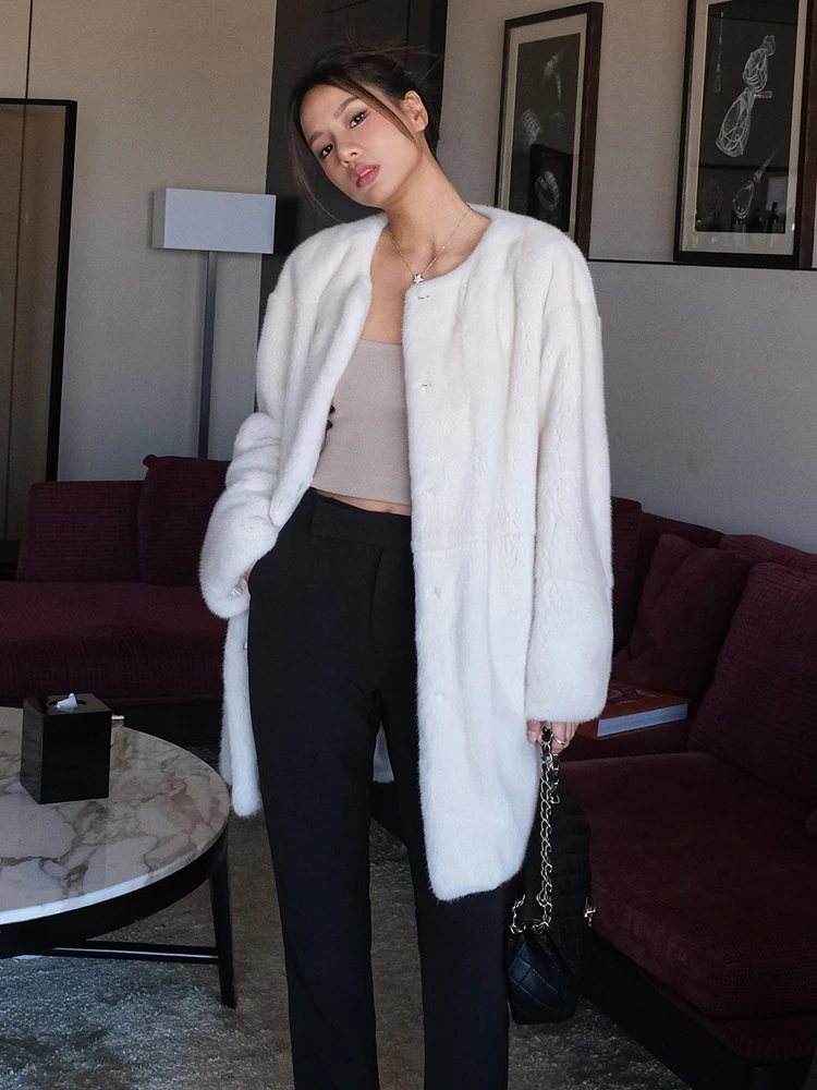 HDHOHR 여성용 진짜 밍크 모피 코트, 여성 패션, 고급 전체 모피 코트, 두껍고 따뜻한 진짜 밍크 모피 재킷, 겨울, 2023 신상