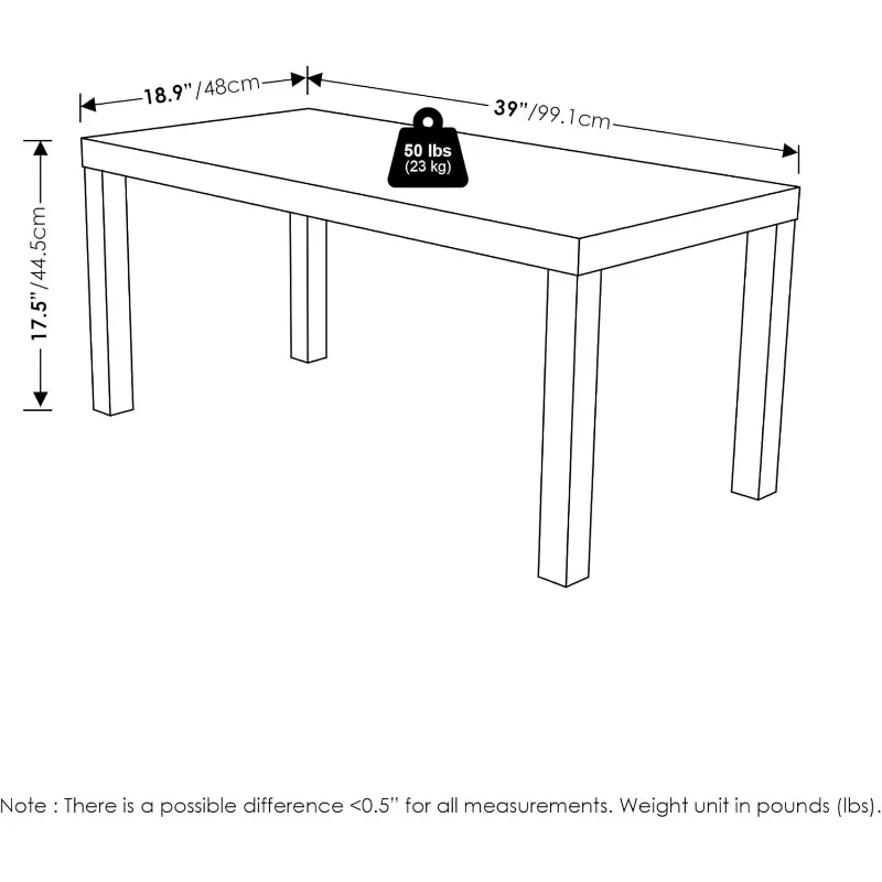 Classic Simple Coffee Table for Living Room, 38.98 (W) x 17.52 (H) x 18.9 (D) Inches, Black 3