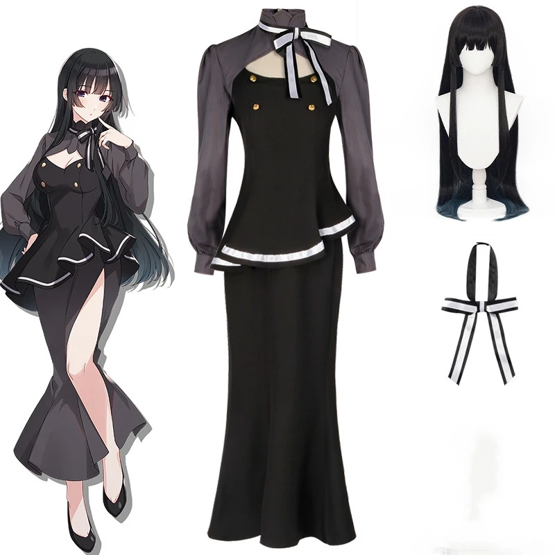 

Anime Spy Classroom Hanazono Tiya Cosplay Costume Black Fishtail Skirt Half Sleeve Tie Wig Full Uniforms Halloween Costumes