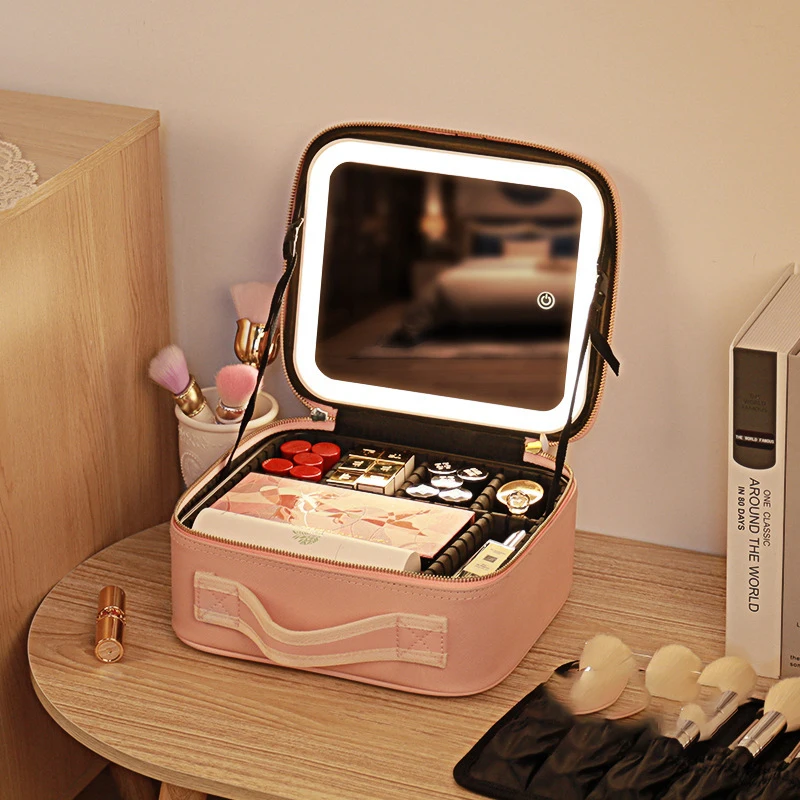 Smart LED Cosmetic Case with Mirror Cosmetic Bag Travel Makeup Bags for Women Fashion Portable Storage Bag Travel Makeup Bags 4