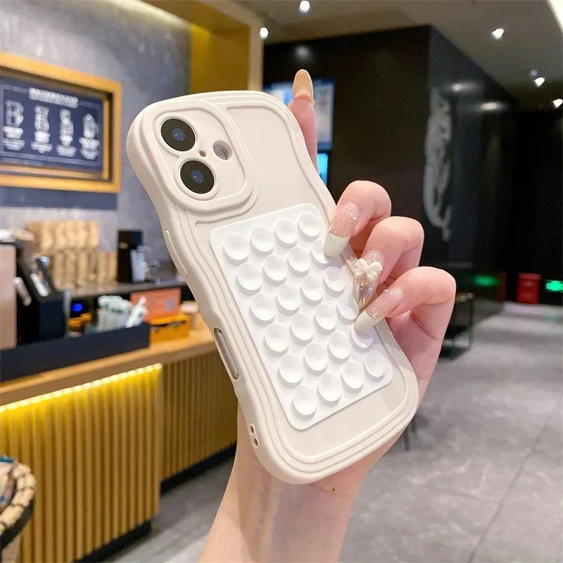 Befestigung Saugnapfhalter Curly Wave Hülle für iPhone 16 15 11 12 14 13 Pro 7 8 Plus 16e X Xs Max Xr Soft Silikon Feste Pad Cover – Detail 6