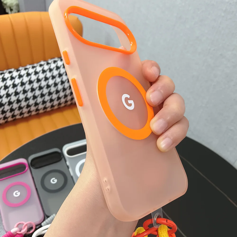 Wrist Lanyard Matte Candy Colored Magnetic Case For Google Pixel 9 8 Pro XL 10 9a 8a For Magsafe Charging PC Translucent Cover 6