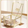 1pc European Crown Earrings Ring Storage Box Gold Glass Transparent Jewelry Tabletop Jewelry Organizer Box Excluding Jewelry 4