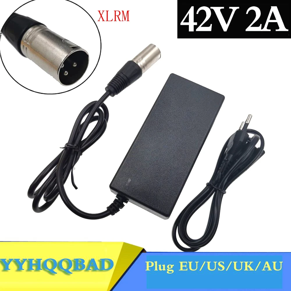 36V Ladegerät 42V 2A Elektrofahrrad Lithium-Batterieladegerät für 36V Lithium-Akku mit 3-poliger XLR-Buchse/Anschluss