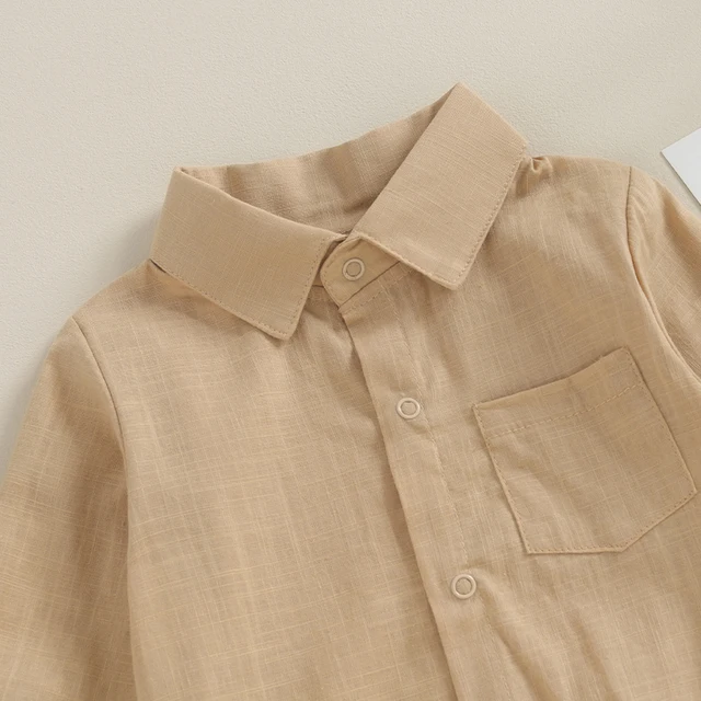 2023-08-16 Lioraitiin 0-24M Newborn Baby Boy Cotton Linen Shirt Romper Solid Long Sleeve Lapel Button Down Jumpsuit Clothes 6