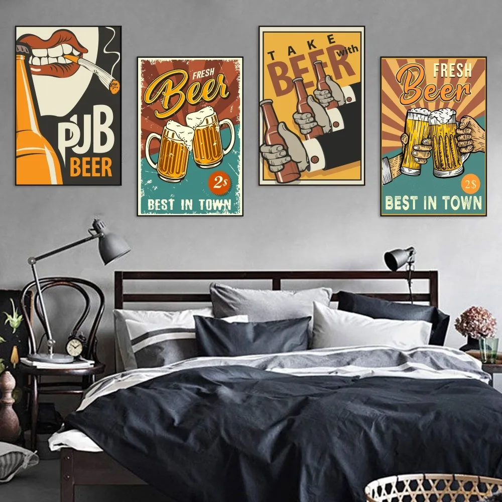 

Beer Cigarette Coffee Poster Self-adhesive Art Poster Retro Kraft Paper Sticker DIY Room Bar Cafe Vintage Decorative Painting