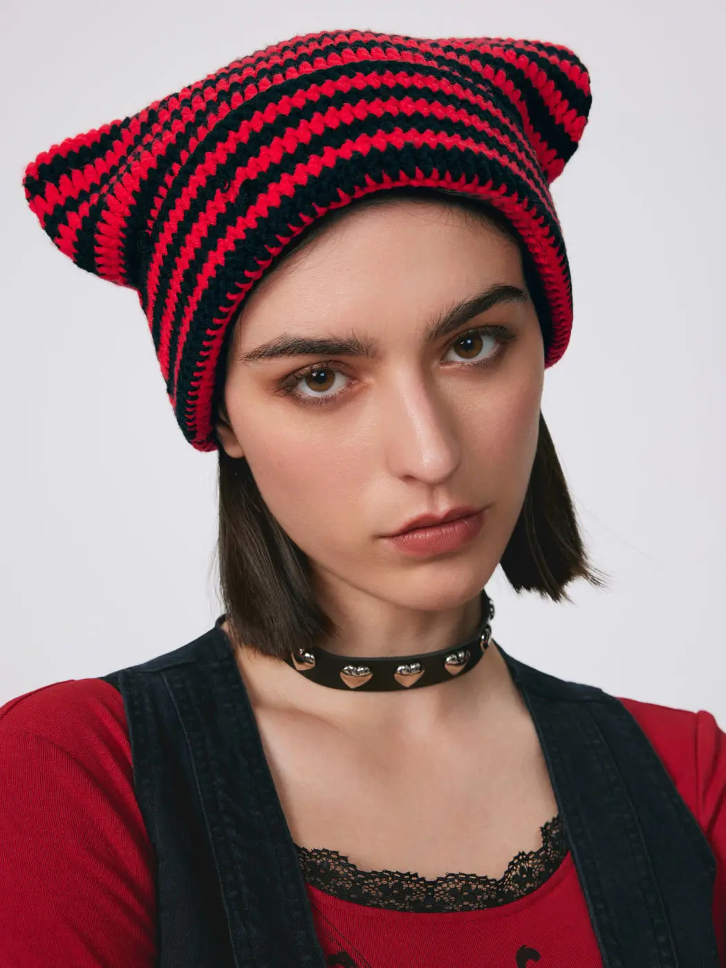 

Women Cat Ear Beanie Autumn Girls Stylish Winter Knit Gothic Stripes Crochet Stretchy Warm Casual Skull Snow Caps Outdoor