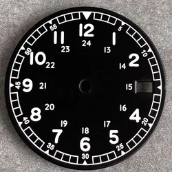 Vintage 29mm Black and White Field Watch Dial with Date Window and Hand Set (Black A)