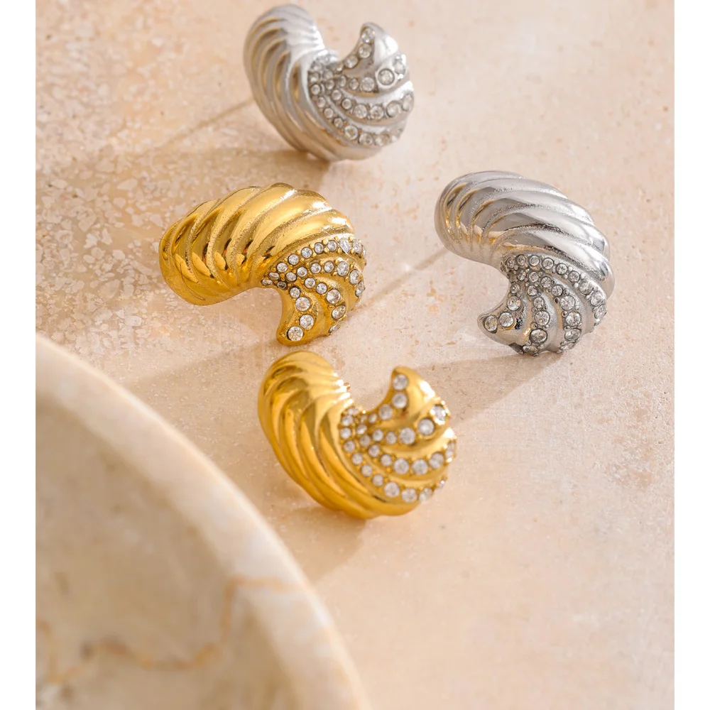 Yhpup Stainless Steel Zirconia Croissant Stud Earrings Women