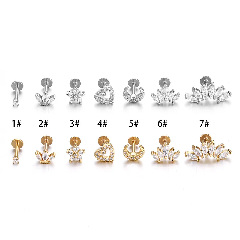 1pcNewArrive16GStainlessSteelLabretFlatBackLipRingTragus