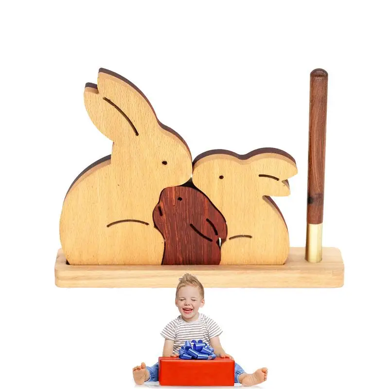 

Wooden Rabbit Puzzle 3pcs Rabbits Animal Puzzles For Kids Rabbit Pen Holder Decoration Rabbit Desk Decor With Pen And Base