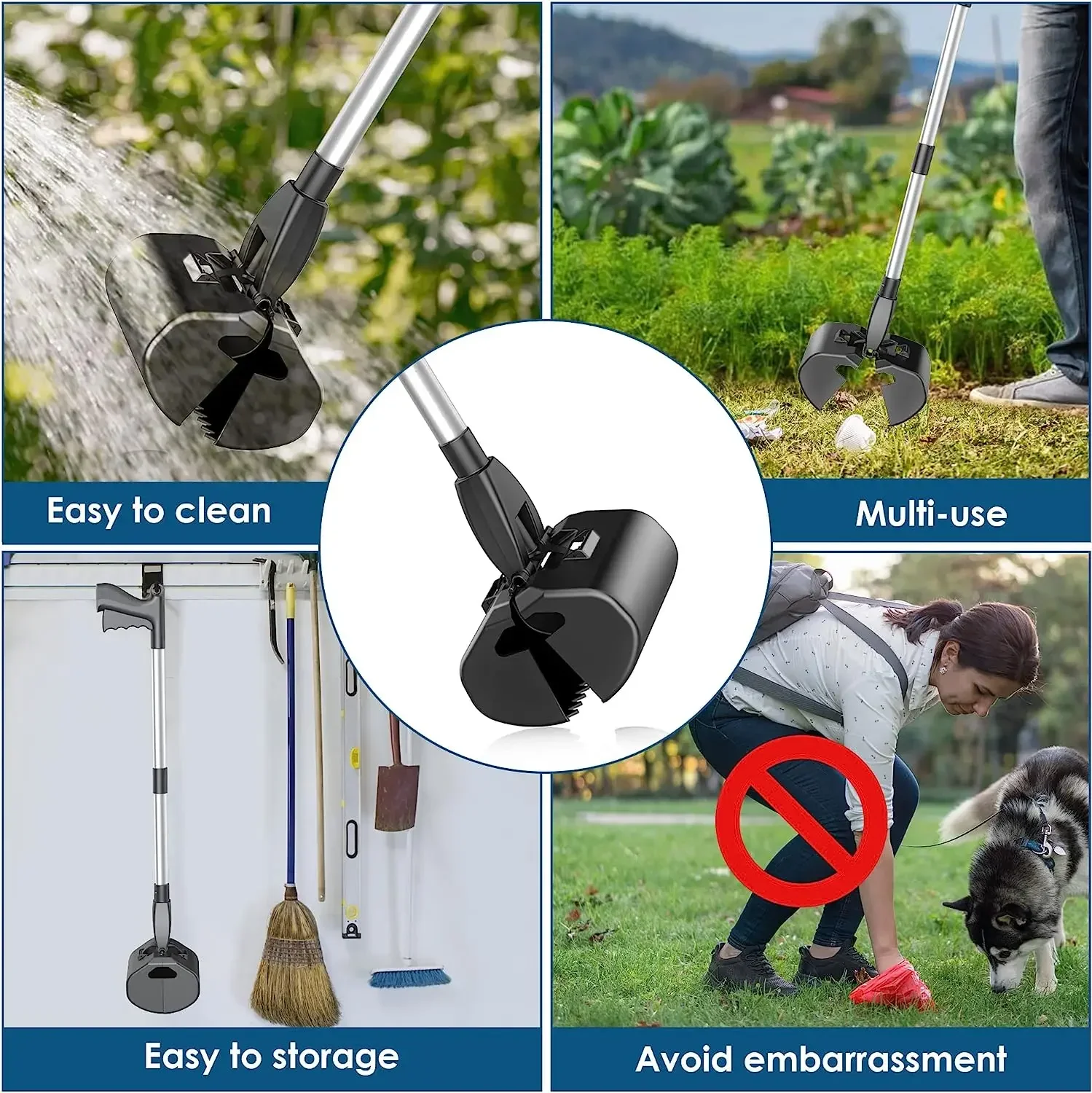 New Pet Cleaning Tools Yard Dog Poop Pick Up Collector Metal 80cm Long Handle Portable Foldable Pet Poop Scooper For Dogs