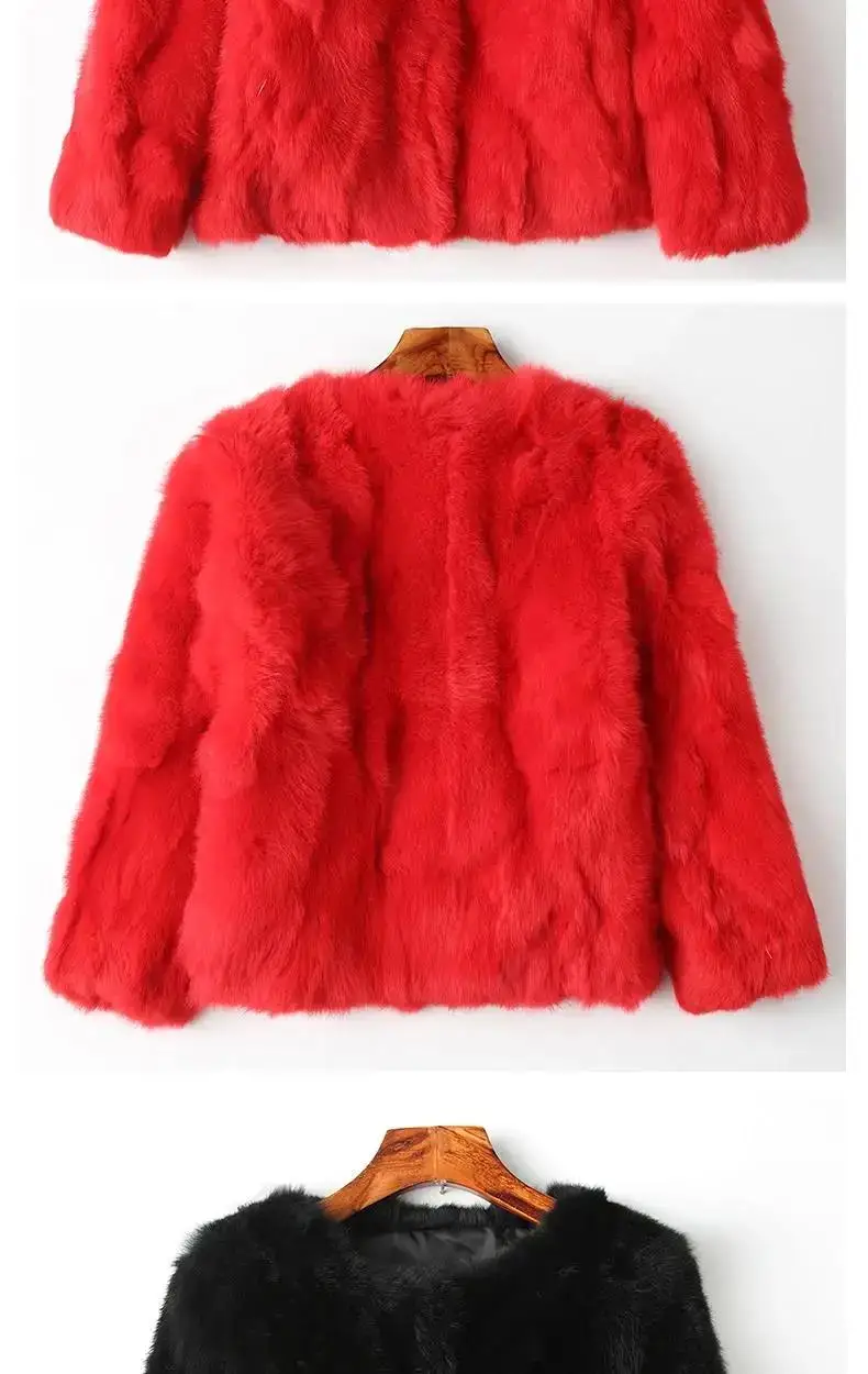 Rabbit Fur Coat - Women's Slim Fit Cardigan, High Waist Long Sleeve Jacket
