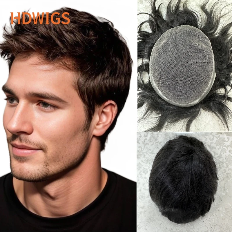Protesi Capillare HDWIGS HD Lace PU da Uomo, Sistema di Sostituzione dei Capelli Naturali Umani, Toupet con Pizzo HD Australia
