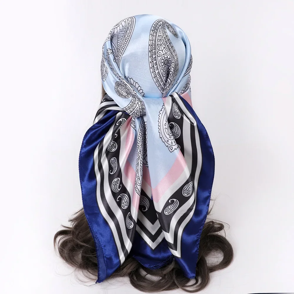 Man Women Boho Scarf Bohemian Paisley Shawl Hijab Wraps Square Kerchief Headband Faux Silk Bandana 90*90cm paisley scarf unisex man women ethnic tribal boho style shawl hijab imitate silk satin turban 90cm