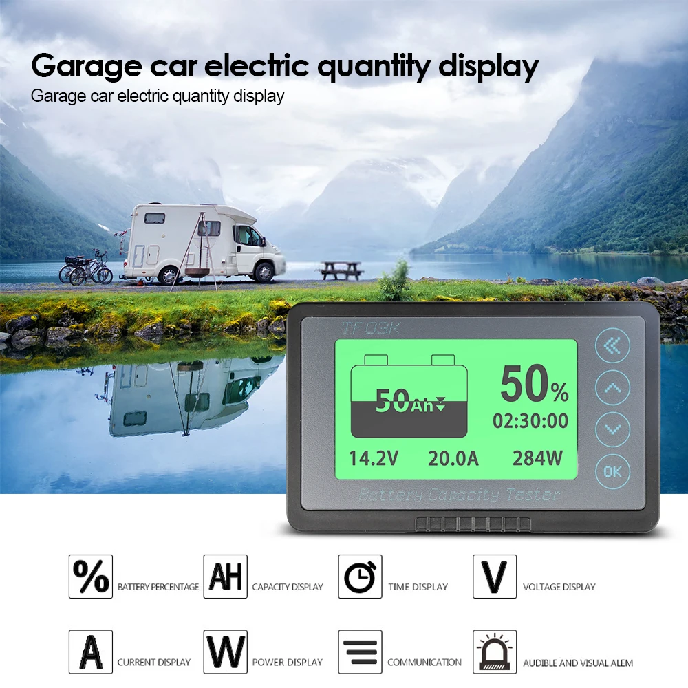 Coulomb Counter Meter Indicador de Capacidade da Bateria Display de Corrente de Tensão Lithium for Chumbo Acid Battery Detector TF03K, 120V, 100A