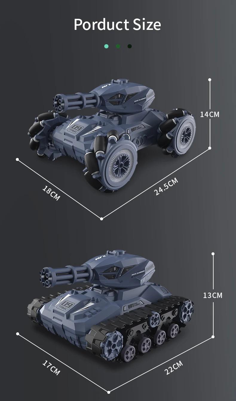 AIQI Coche Teledirigido Tanque Con Pistola De Agua | Depósito 500 Ml Y Luces | Control Por Gestos | 2.4 GHz | Regalo Para Niños 8-12