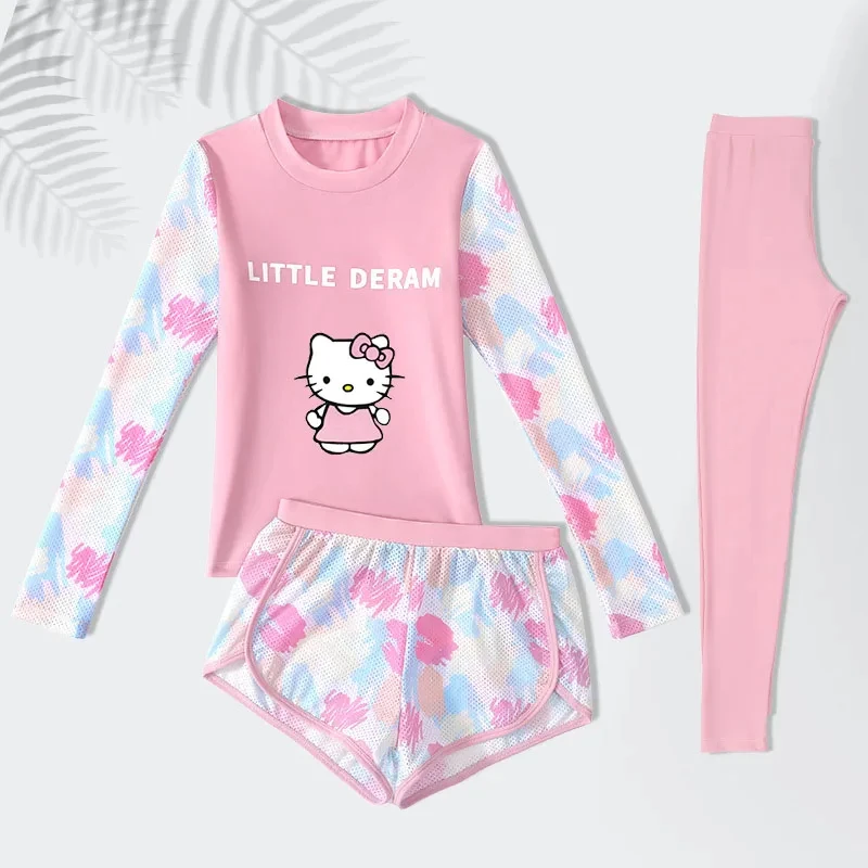 

Милый детский купальник Hello Kitty Cinnamoroll, детские летние длинные шорты с длинным рукавом, купальник с УФ-защитой, костюм-тройка