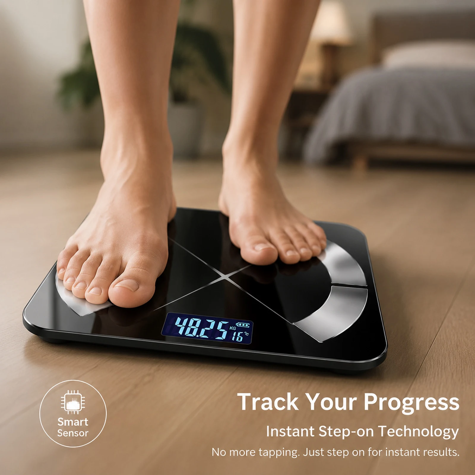 Bilancia digitale Bluetooth Smart da 180 kg/400 libbre con BMI, monitoraggio dati tramite app, display LCD e funzione wireless per il bagno._voghion.com