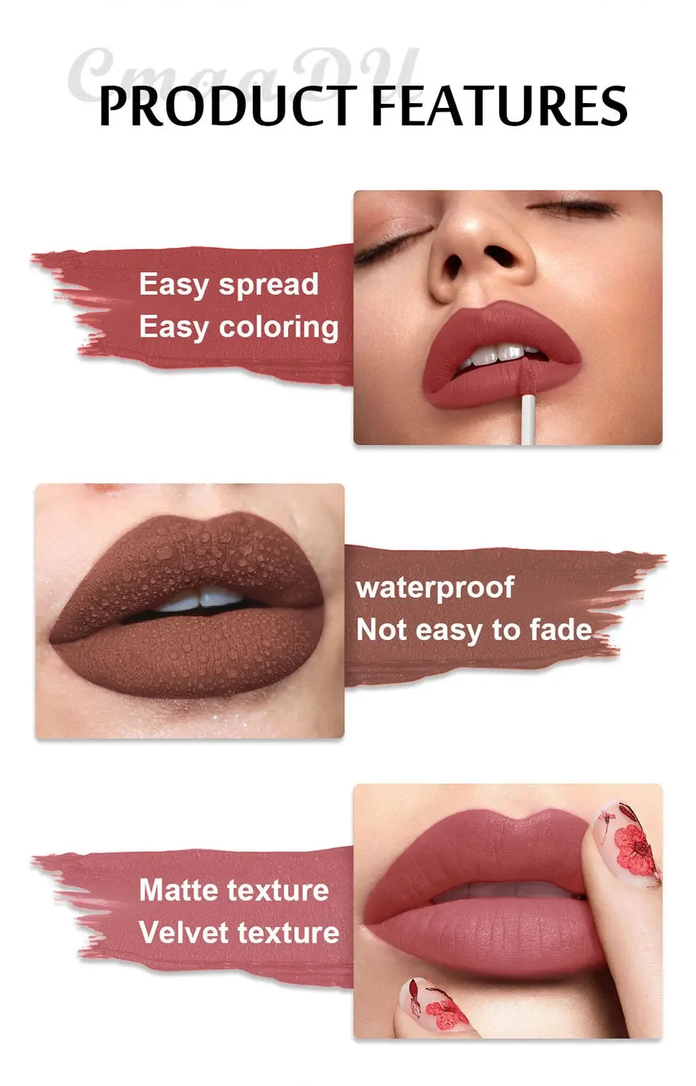 Description Picture 3 of item1pcs Waterproof Matte Velvet Lip Glaze Moisturizing Long Lasting Non-stick Cup Not Easy To Fade Lip Gloss Lipstick Makeup