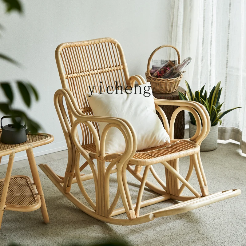 

ZK Real Rattan Rocking Chair Home Adult Rocking Chair Leisure Chair Elderly Lazy Balcony Leisure Recliner