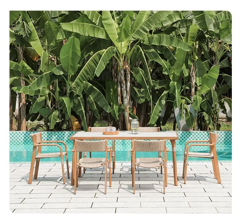 Waterproof UV Rattan Garden Set New Chinese Style Patio Tea Table Chairs Outdoor Patio Furniture Rattan Patio Furniture Muebles